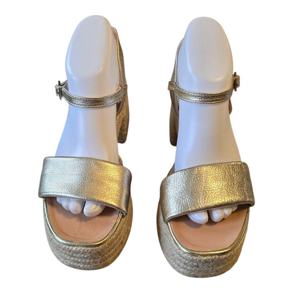 Eric Michael Platform Sandals Womens Size 39 8.5 Gold Made in Spain Event - Picture 1 of 10